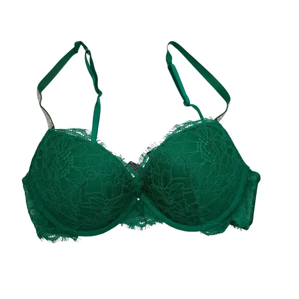 Victoria's Secret Green Rhinestone Very Sexy Push Up Bra 34C